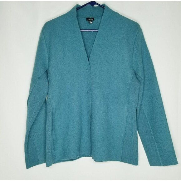 eileen fisher boiled wool Teal Coat 3 snap Closure ribbed sides size small - Picture 2 of 16